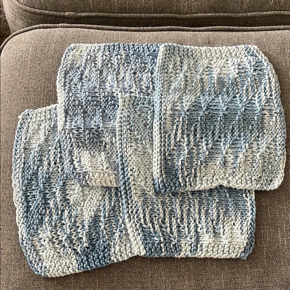 Handmade knitted blue washcloths/dishcloths